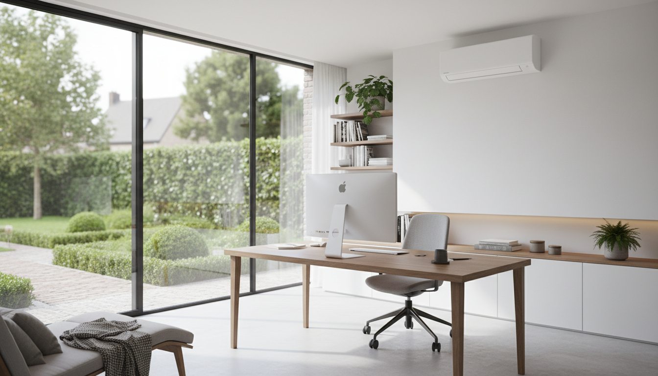 Airconditioning installatie bij bakstenen woning in Vlaanderen