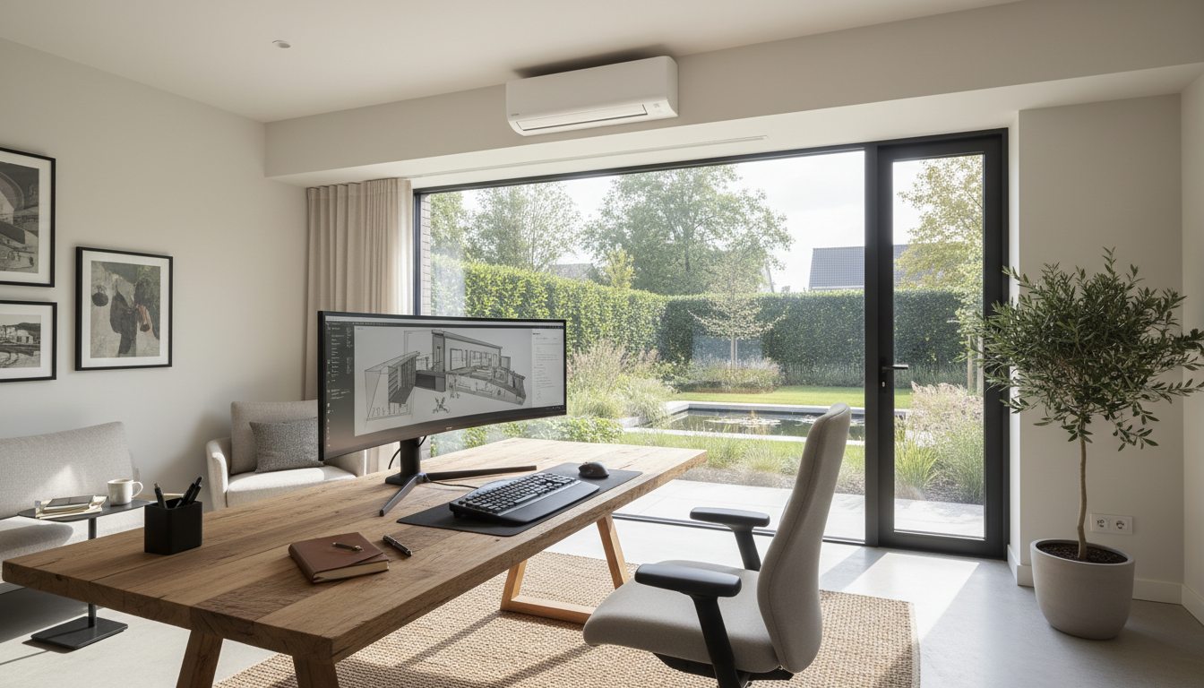 Airconditioning installatie bij bakstenen woning in Vlaanderen