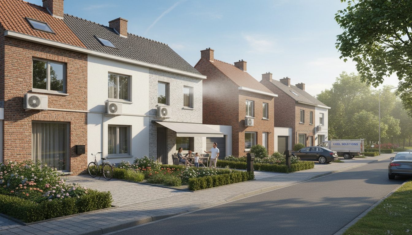 Airconditioning installatie bij bakstenen woning in Vlaanderen