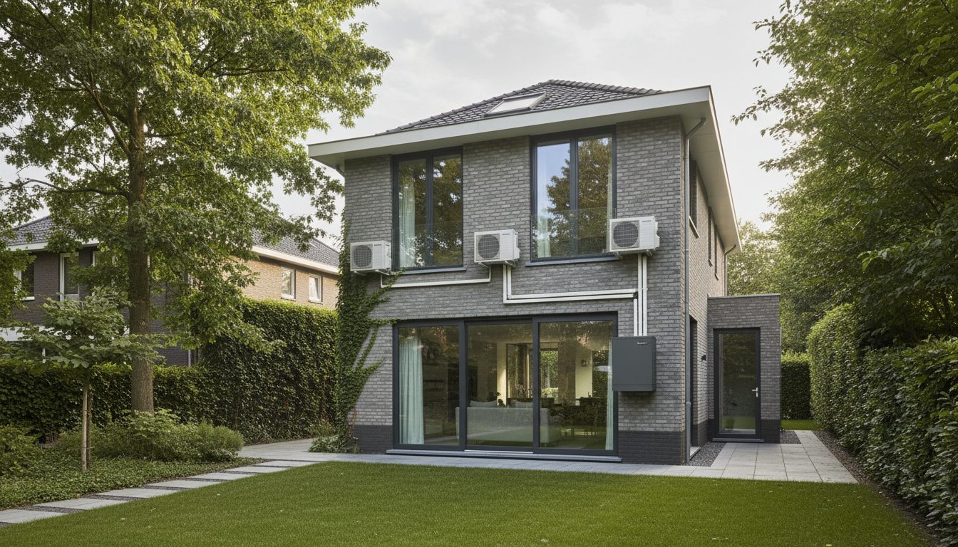 Airconditioning installatie bij bakstenen woning in Vlaanderen