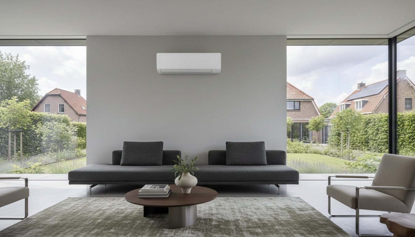 Airconditioning installatie bij bakstenen woning in Vlaanderen